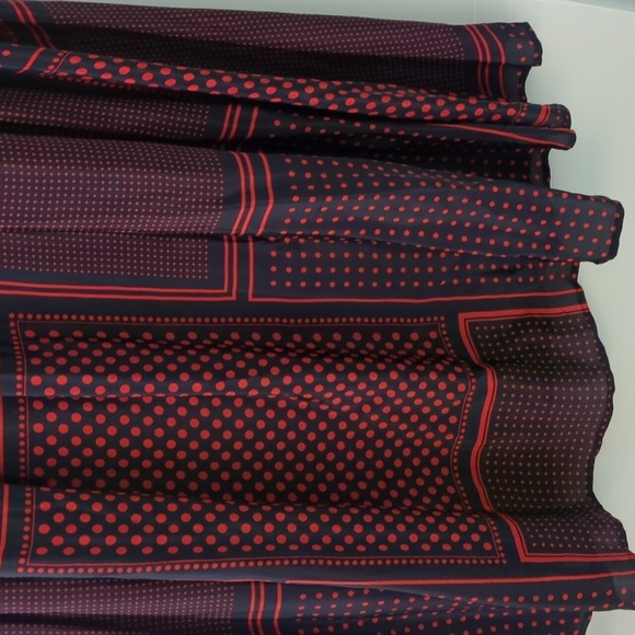 Anthropology Geo Print Elegant Red& Navy A Line Flowy Polka Dot Maxi Skirt Sz 2 - Picture 5 of 7